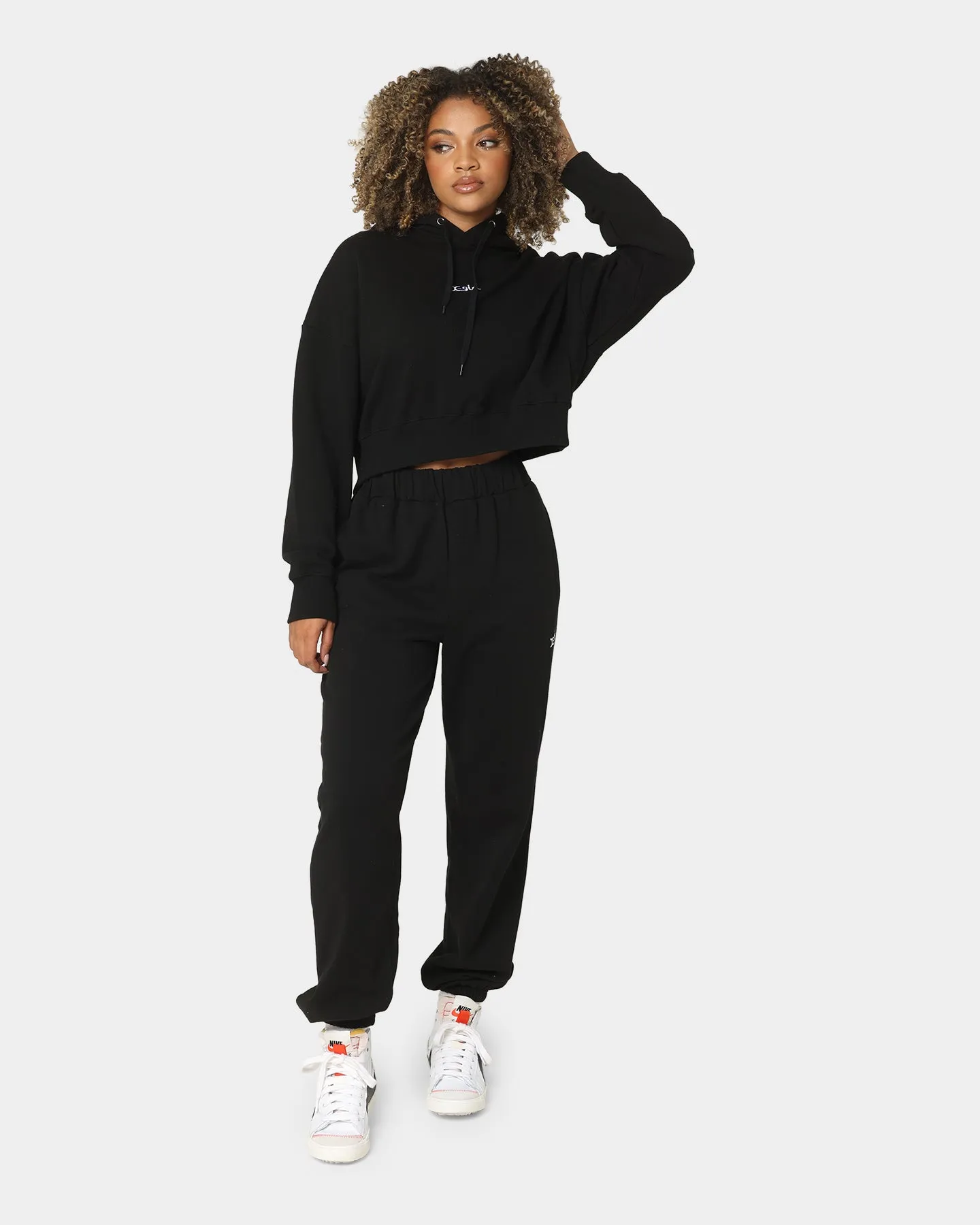 X-Girl Women's Mills Logo Crop Hoodie Black