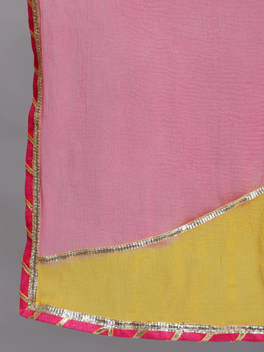 Yellow A-line Angrakha Leheriya Kurta with Pants & Dupatta