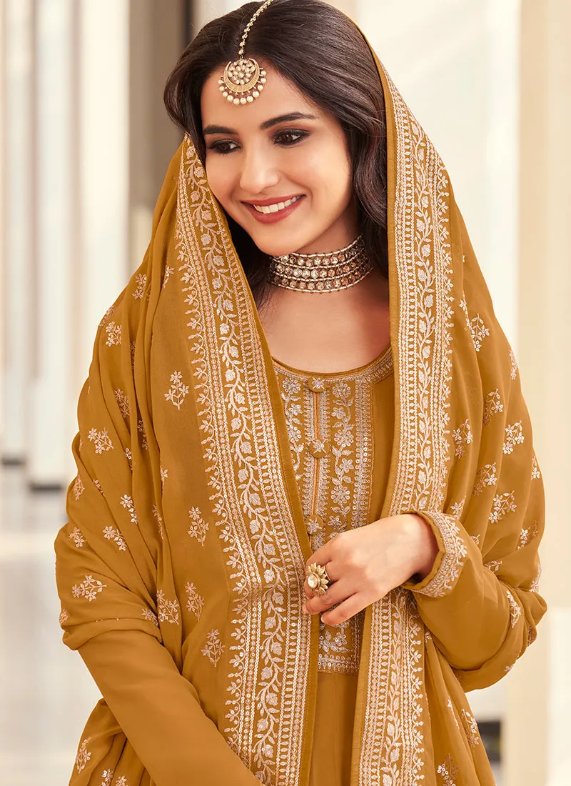 Yellow Twisted Embroidery Designer Anarkali Suit